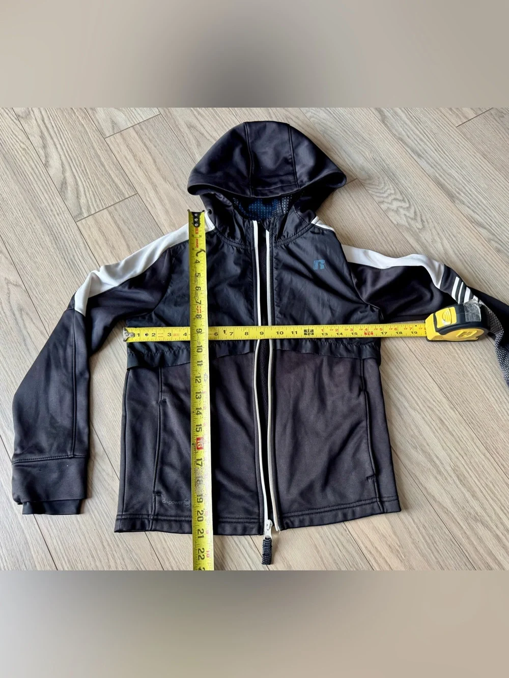 Russell Athletic Dri Power Black Hooded Kids  zip up lightweight fleece